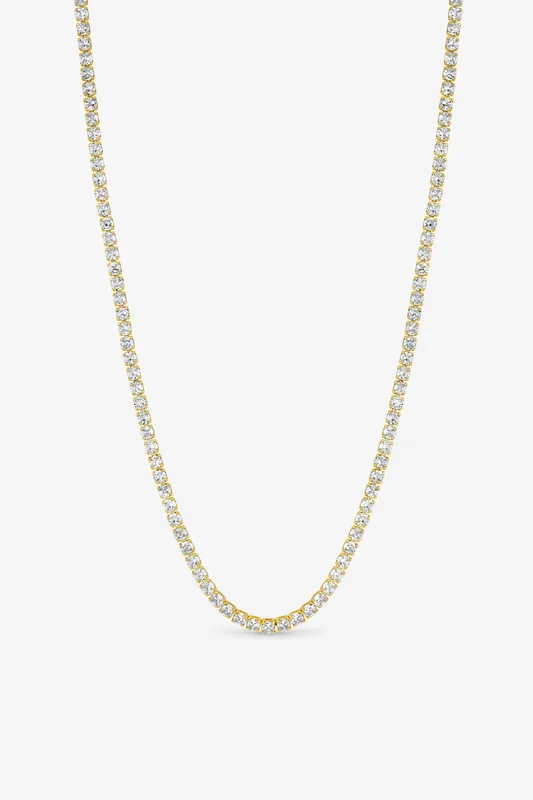 Gold Plated and Cubic Zirconia Round Tennis Necklace - Jon Richard