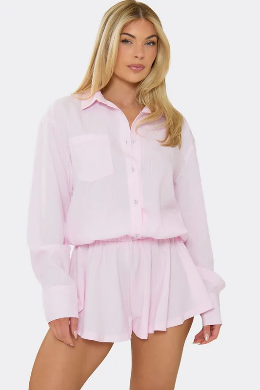 Blouson Style Long Sleeve Pinstripe Playsuit - EGO