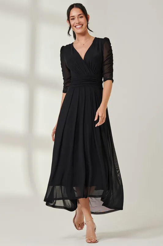 Aneissa Ruched Sleeve Mesh Maxi Dress - Jolie Moi