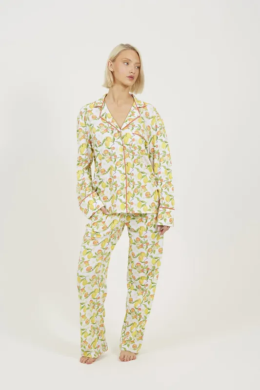 Printed Long Sleeve Button Down Pyjama Set - Brave Soul