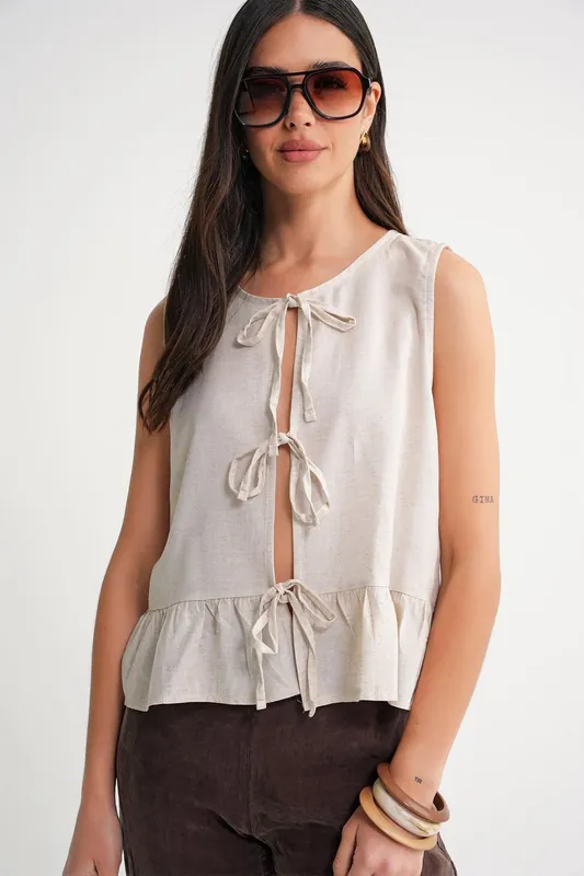 Frilly Tie Front Blouse - MixRay