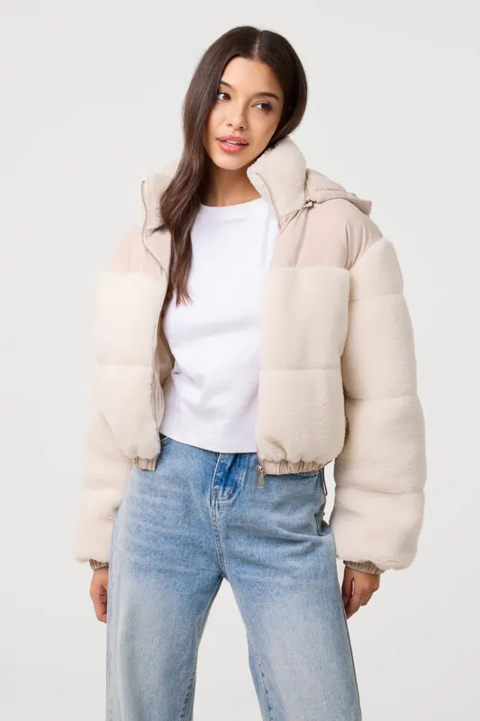 Off White Teddy Coat with Hood - Pink Vanilla