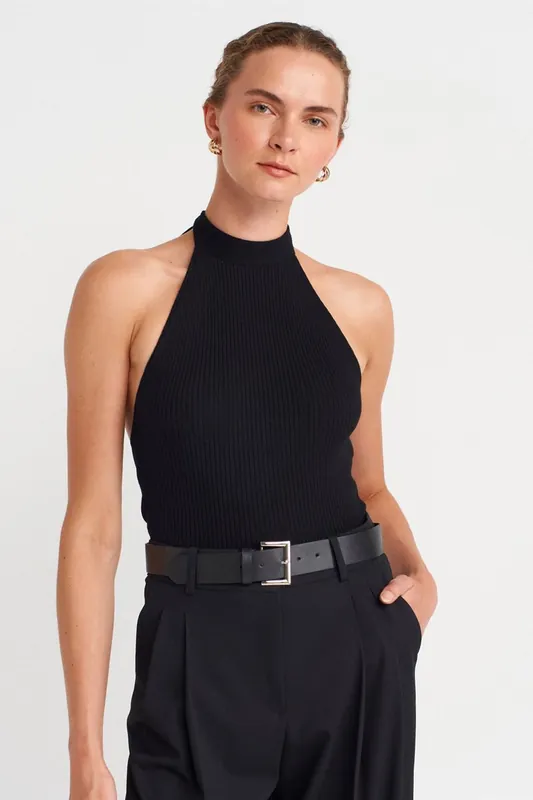 Ribbed Halterneck Slim-fit Blouse