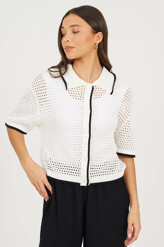 Loose Knit Collared Blouse - Brave Soul