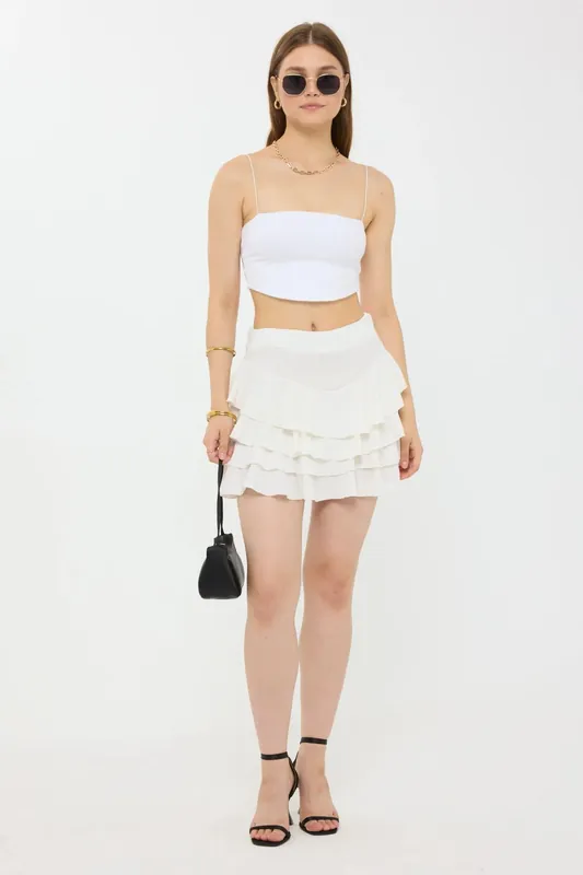 Tiered Ruffled Mini Skirt with Elastic Waist - Hiccup