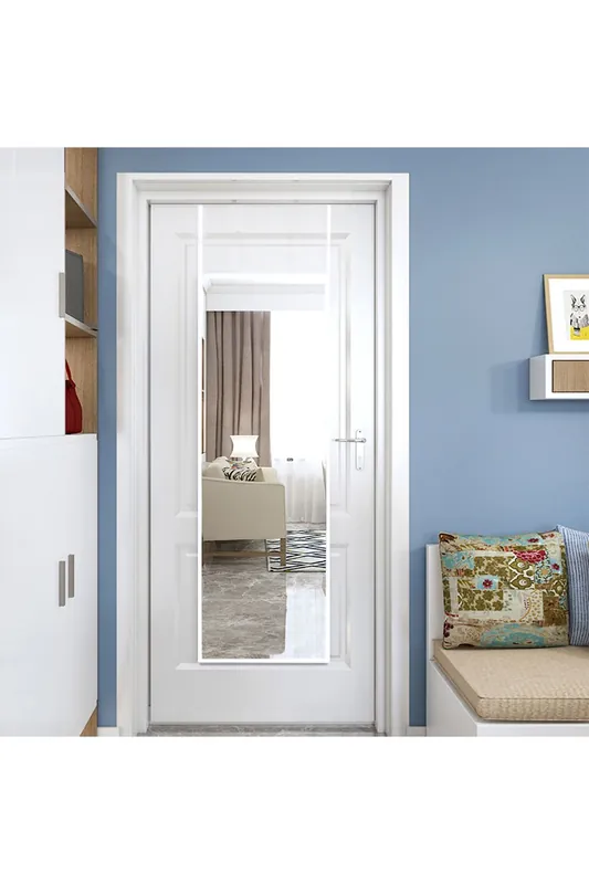 28cm W x 118cm H Metal Frame Rectangular Door Hanging Mirror Dressing Wall Mirror, White - Living and Home