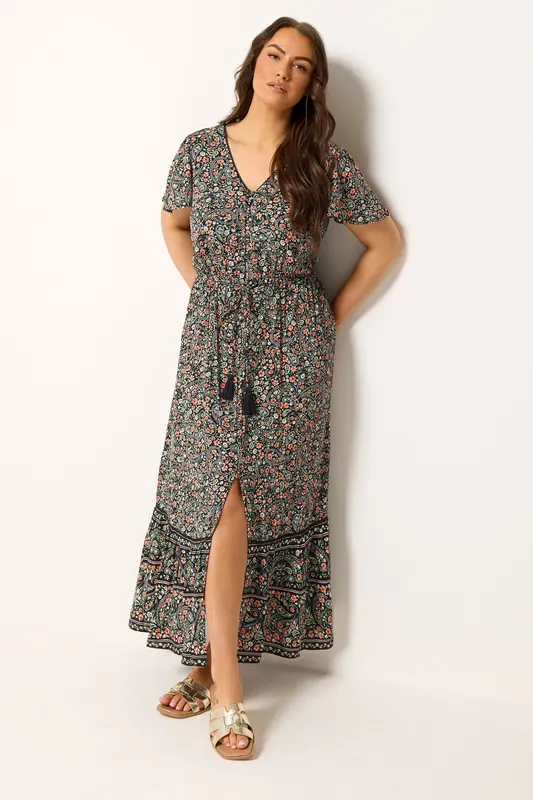 Ditsy Floral Border Detail Dress - Yours