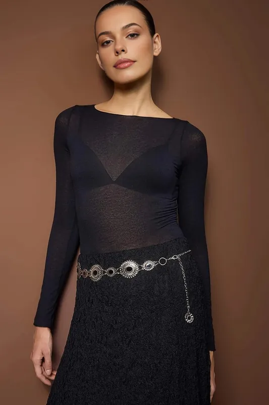 Silver Tone Medallion Chain Waist Belt - WOVCOR