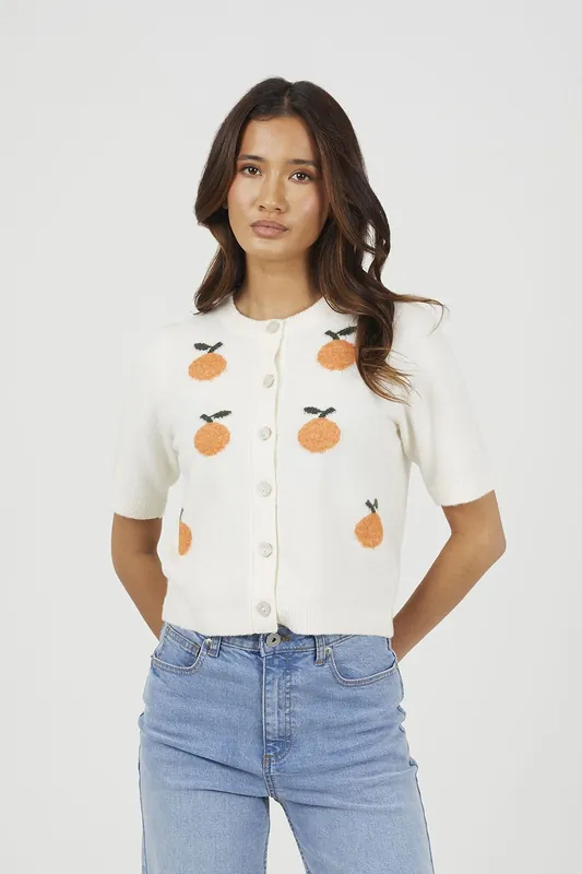 Short Sleeve Orange Jacquard Knit Cardigan - Brave Soul