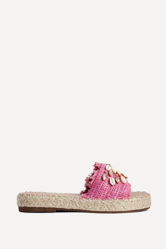 Seaside Fuchsia Raffia Embellished Sliders - Linzi
