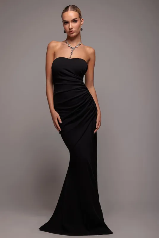 Scuba Crepe Bandeau Maxi With Diamante Necklace - Goddiva