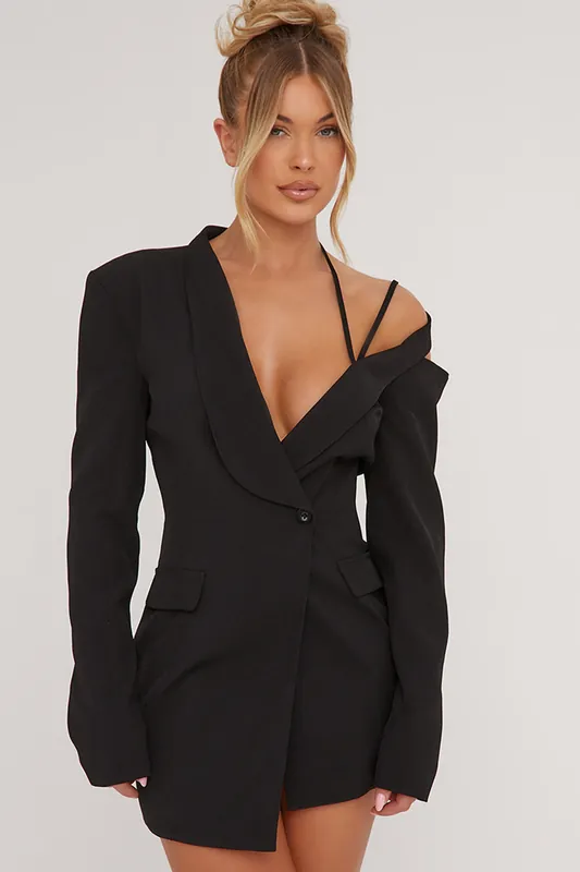 Blazer Style Long Sleeve Woven Mini Dress - EGO