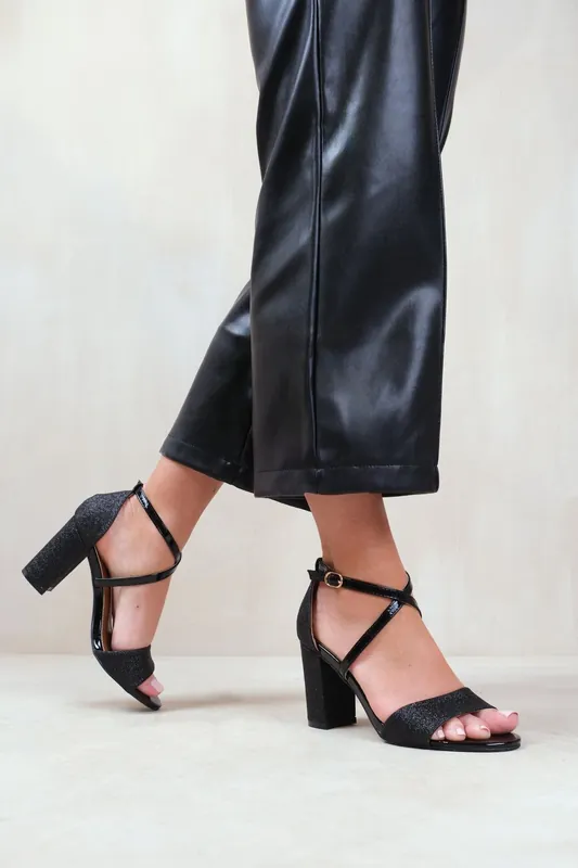 Ruth' Wide Fit High Block Heel Sandals With Cross Over Ankle Strap - Where's That From