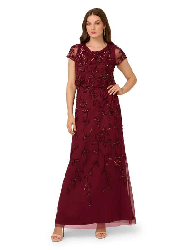 Blouson Beaded Long Dress - Adrianna Papell
