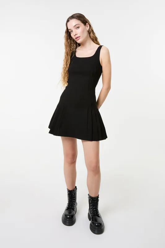 Black Pleated Mini Dress - Pink Vanilla