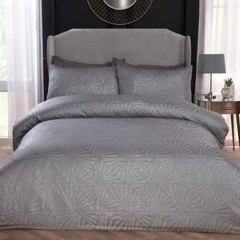 Luxury Hotel Quality Lurex Jacquard Geometric Deco Duvet Cover with Pillowcases - Smart Living