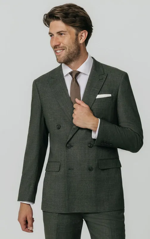 Green Weave Double Breasted Suit Jacket - Dobell