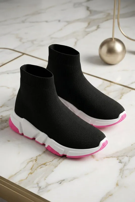 Knit Slip-On Sock Trainer Sneakers with Sole Detail