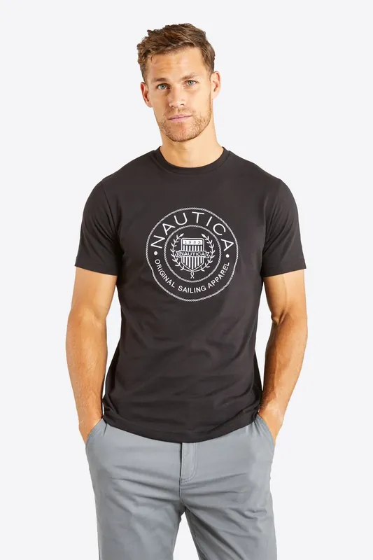 Nautica Men's Black Plain T-Shirt - Comfortable Cotton Casual Wear