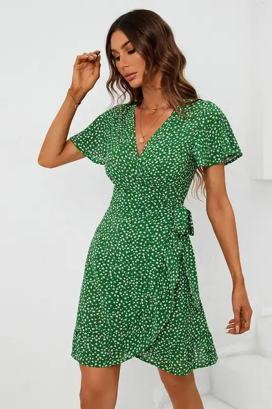 Floral Print Mini Wrap Dress - FS Collection