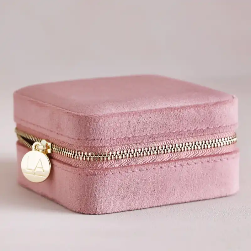 Rose Pink Velvet Square Travel Jewellery Case - Lisa Angel