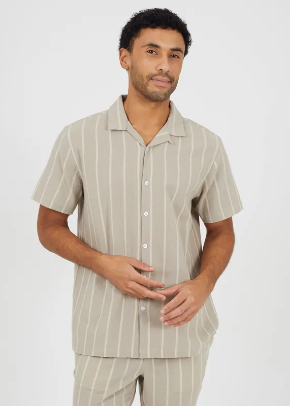 Cotton Short Sleeve Stripe Shirt With Linen - Brave Soul