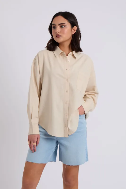 Beige Linen Blend Oversized Shirt - Urban Bliss