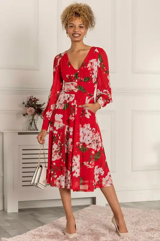 Renita Floral Print Mesh Dress - Jolie Moi