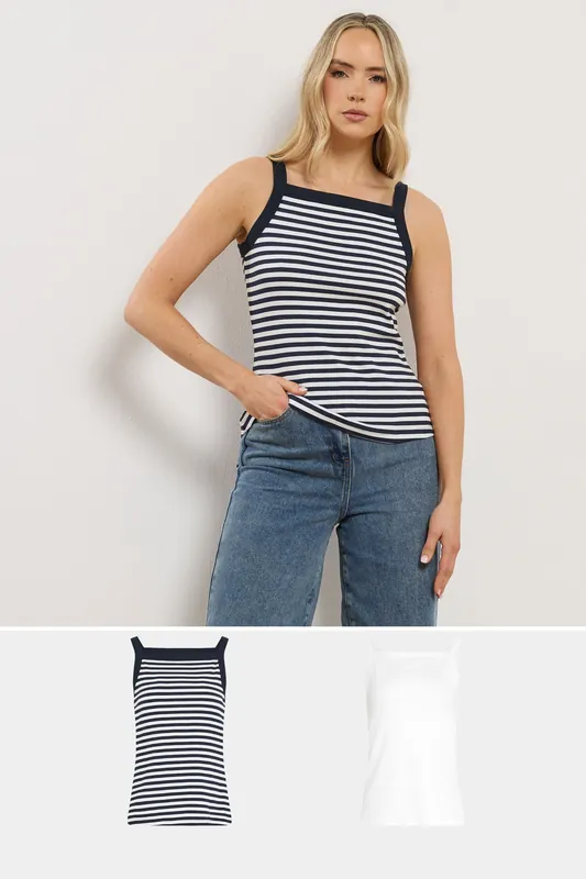 Tall 2 Pack High Neck Ribbed Vests - Long Tall Sally