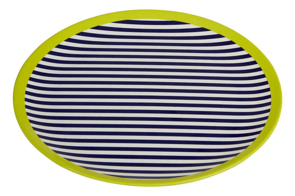 Floral Design Stripe Side Plate, Curved Contemporary Breakfast Plate, Functional Breakfast Side Plate - Orsina