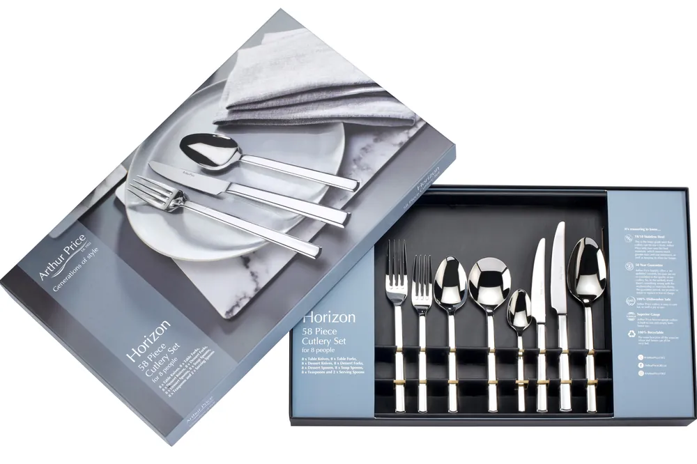 'Horizon' Stainless Steel 58 Piece 8 Person Gift Boxed Cutlery Set - Arthur Price