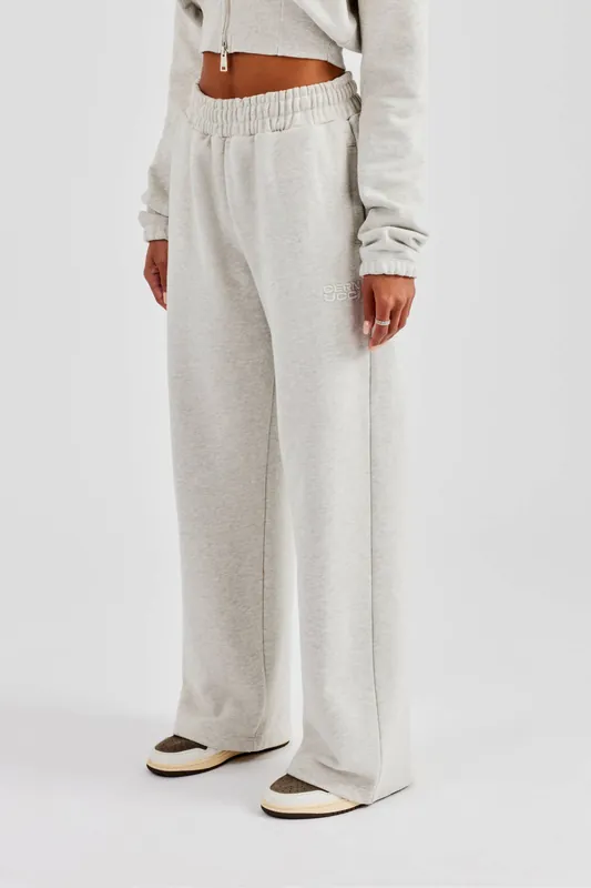 Embroidered C Wide Leg Jogger - Ash Grey