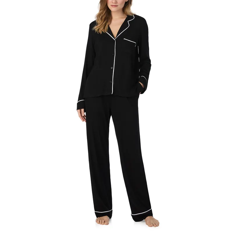 Next Gen Classics Long Sleeve Notch Top and Pant Sleep Set in Black - DKNY