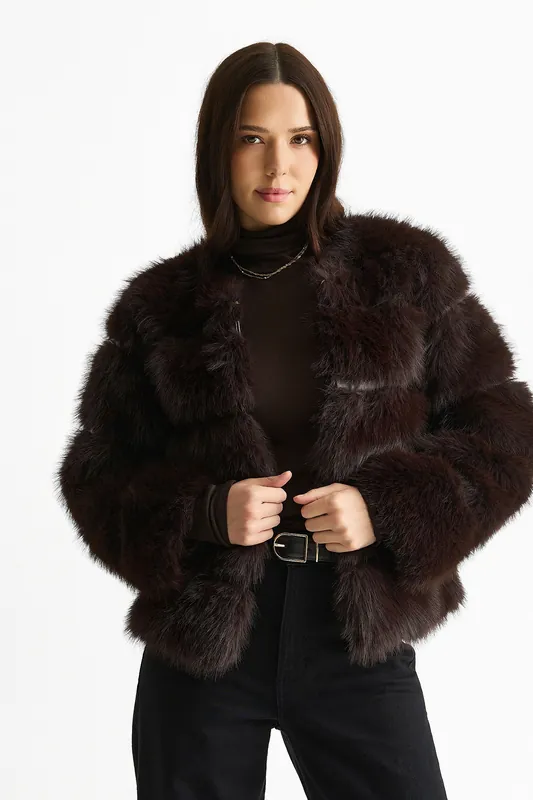 Chocolate Soft Touch Fur Jacket - Gini London