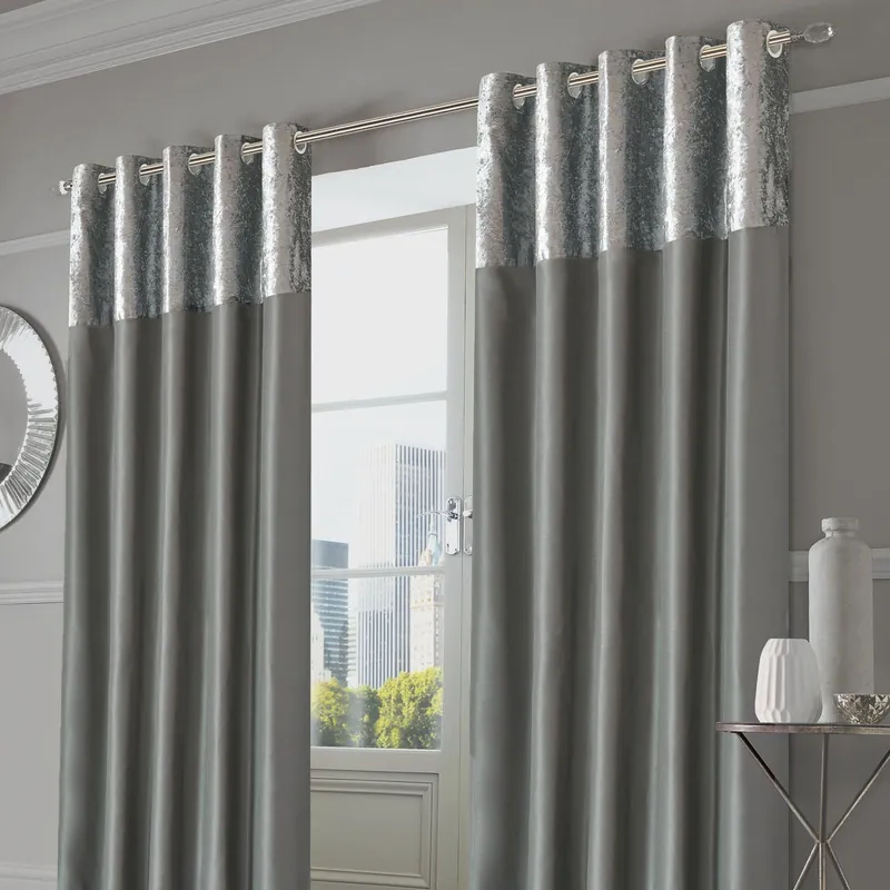 Pair of Eyelet Fully Lined Crushed Velvet Band Curtains - OHS