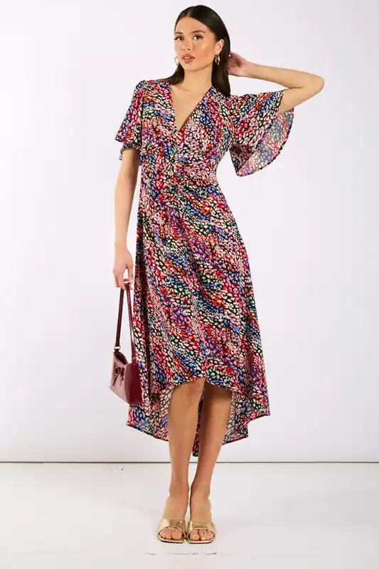 Multicoloured Animal Ruche Midi Dress - Needs No Label