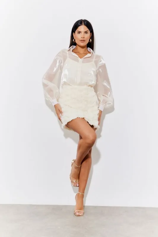 Cream 3D Floral Mini Skirt - In The Style