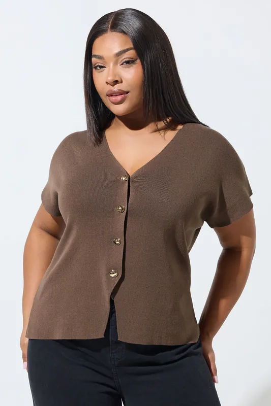 Short Sleeve Knitted Top - Yours