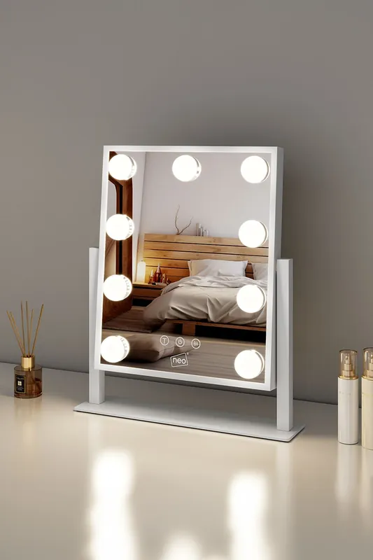 Neo Hollywood Vanity Touch 360° Rotation Mirror with 9 LED Bulbs Lights 30.5 x 35.5cm