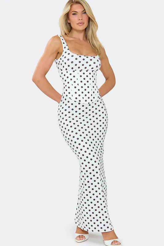 Body Contouring Strappy Polka Dot Maxi Dress - EGO