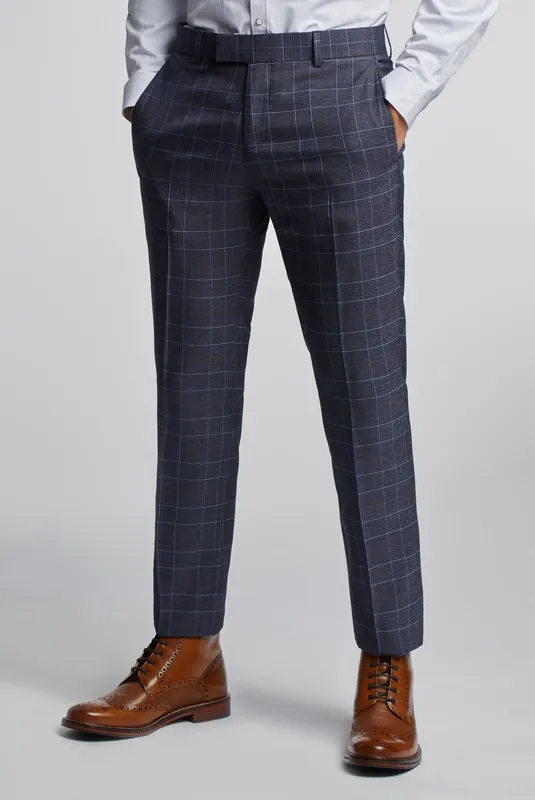 Dark Blue tan Overcheck Trousers - Antique Rogue