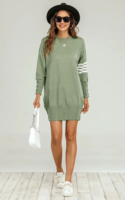 Wool Knitted Tunic Jumper Dress With White Stripe - FS Collection