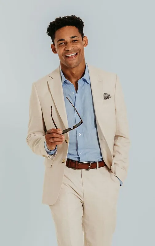 Cream Slim Fit Linen Suit Jacket - Dobell