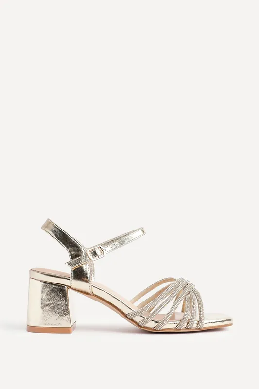 Strictly Wide Fit Gold Block Heel - Linzi