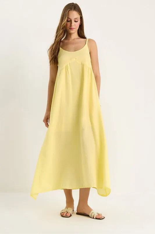 Textured Muslin Midi Dress with Pocket - Bianco Lucci