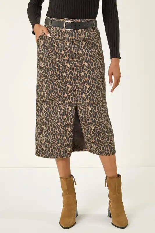 Animal Print Stretch Midi Skirt - Roman