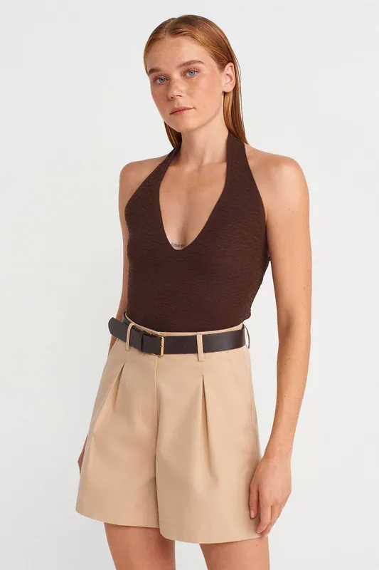 Ribbed Halterneck Knit Blouse - Dilvin