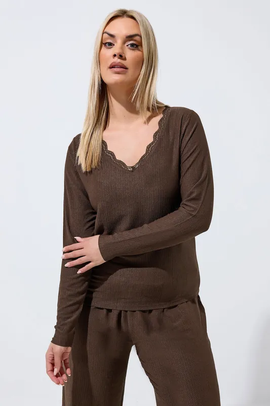 Textured Lace Trim Top - Yours