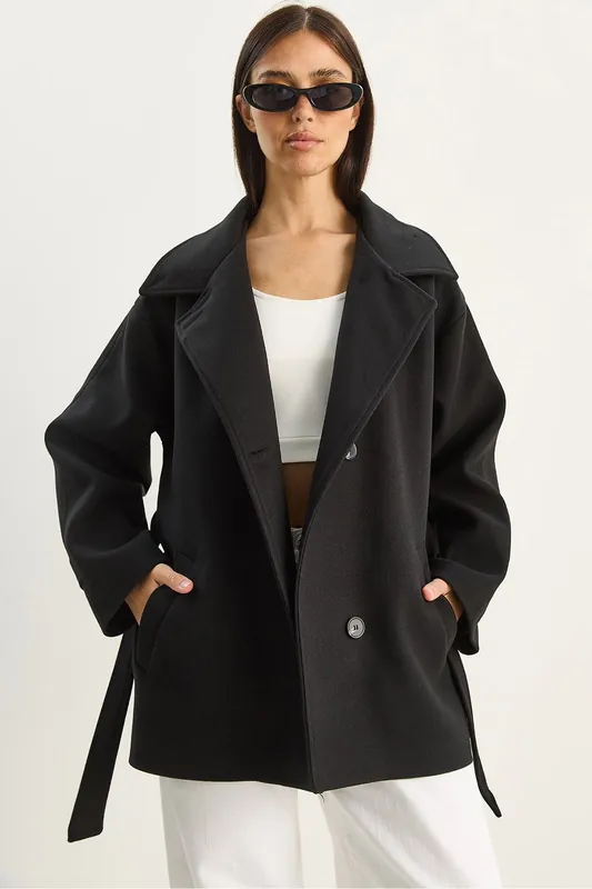 Oversized Midi Coat with Button Closure - Bianco Lucci
