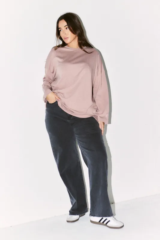 Mauve Fits Embroidered Crew Neck Long Sleeve T-Shirt